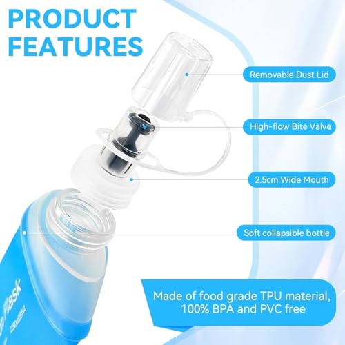 Sport Soft Water Bottle, TPU Collapsible Flask Foldable Bottles for Hydration Pack, BPA-Free, for Running Hiking Cycling Climbing (150ml) (Transparent) - color: Transparent