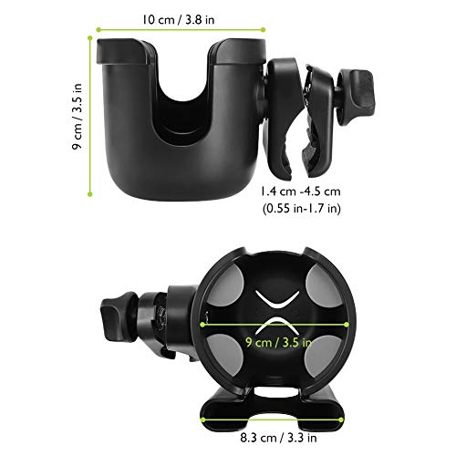 Accmor Stroller Cup Holder with Phone Holder, Bike Cup Holder, Walker Scooter Wheelchair Cup Holder Attachment, Universal Cup Holder for Uppababy Graco Strollers - color: All Black & All Black
