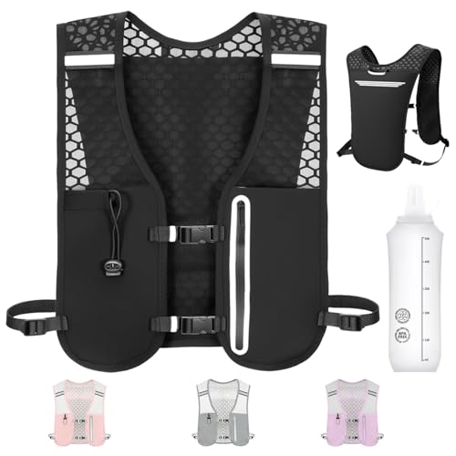 Running Hydration Vest, Adjustable Chest Straps Running Vest for Women Men with 500ml Soft Flask - color: Black