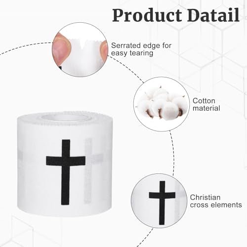 Cross Wrist Tape, White Cotton Christian Athletic Tapes, Sports Lacrosse Baseball Soccer Wrist Tape Baseball Soccer, Pre-Wrap Cross Athletic Tape 2 Inch Wide for Athletes Serrated Edge - color: White
