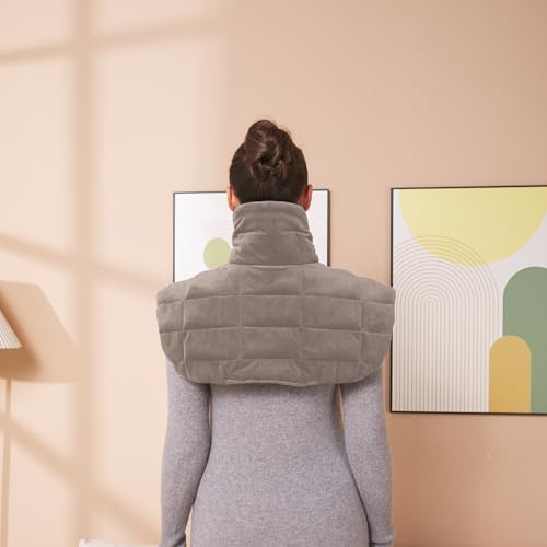 Ambershine 19''x24'' Weighted Neck & Shoulder Heating Pad, 2.5lbs with 12 Temperature Settings& 4 Auto-Off Timers, Pain Relief for Neck/Shoulder/Back(Light Tan) - color: 01-light Tan
