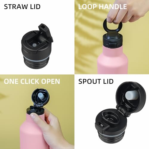 BJPKPK 17oz Insulated Thermal Water Bottle, Straw & Handle, Stainless Steel - color: Light Pink, size: 17 Ounces