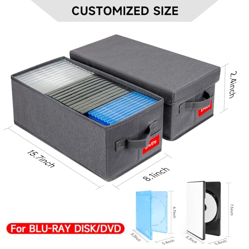 NUSWOR Upgrades DVD Storage Box - 2Pack DVD Organizer with Lid - Grey - size: 2PACK