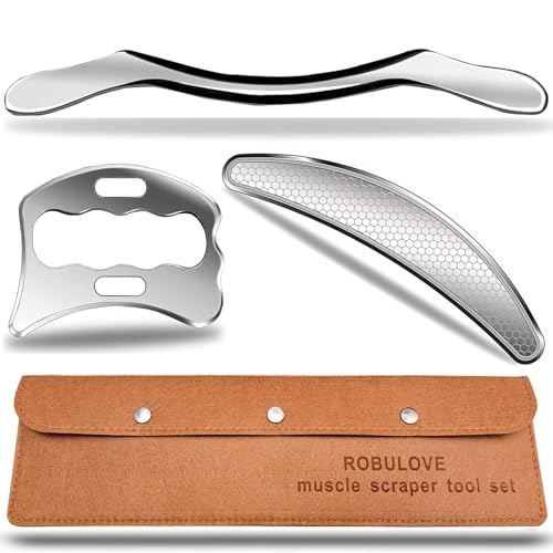 Professional Stainless Steel Muscle Scraper Tool Set, 3-Piece, Scraping Tool Physical Therapy and Myofascial Release Tools 14inch Long bar(Double Edge) - style: Robulove-D4