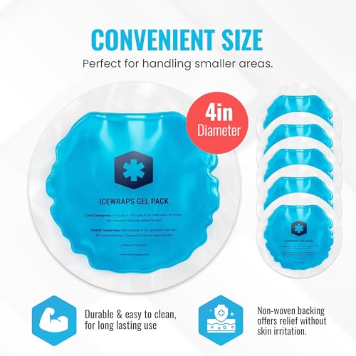 ICEWRAPS 4 inches Round Reusable Ice Packs with Cloth Backing, 5-Pack Blue - color: Blue