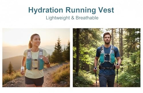 Running Vest Hydration Pack - Lightweight Trail Running Vest for Men & Women, Breathable Mesh Backpack with Front Phone Pockets & Reflective Straps for Hiking, Cycling, Marathon - Turquoise