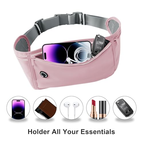 Slim Running Belt for Women Men,Runners Fanny Pack Phone Holder,Money Belt,Running Gear Accessories,with 3 Pockets.(Pink) - color: Pink