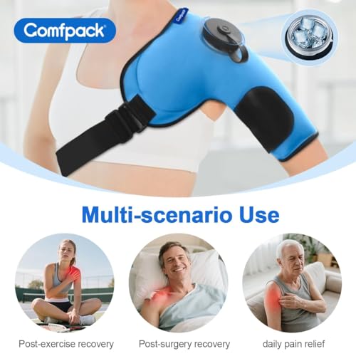 Comfpack Ice Pack for Shoulder, 2 Hours Long Lasting Cold Refillable Ice Bag, Reusable Ice Pack for Injuries, Shoulder Ice Pack Wrap for Rotator Cuff and Arm, Soothing Discomfort, Swelling & Surgery