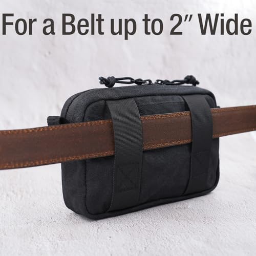 Tintris Belt Zipper Pouch for Men Women YKK Zippers, EDC Belt Pouch Waist Pack Bag for Camping, Hiking, Water Resistant, Tough Waxed Canvas, Black, Size M