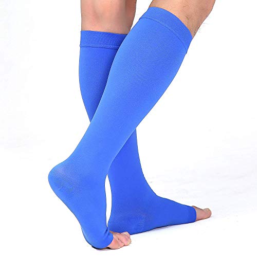 TOFLY Compression Socks For Women & Men Open Toe Knee High 20-30mmHg - color: 20-30mmhg Open-toe Blue, size: Medium