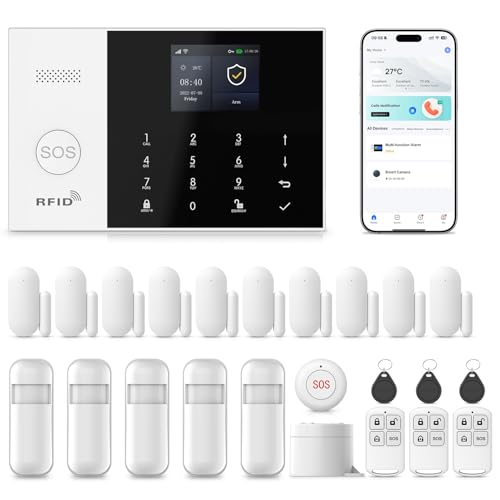 PGST Alarm System for Home Security,24Pcs WiFi/4G Apartment Alarm System - color: Black & Gray