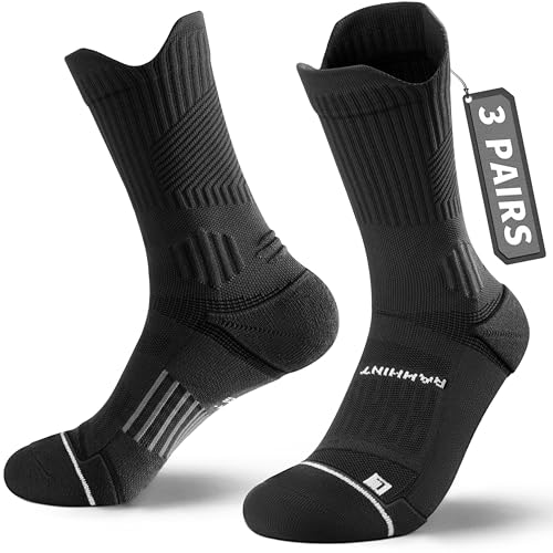 Rahhint Running Socks Crew for Long Run Coolmax Targeted Cushioned - color: Black, size: 3-6