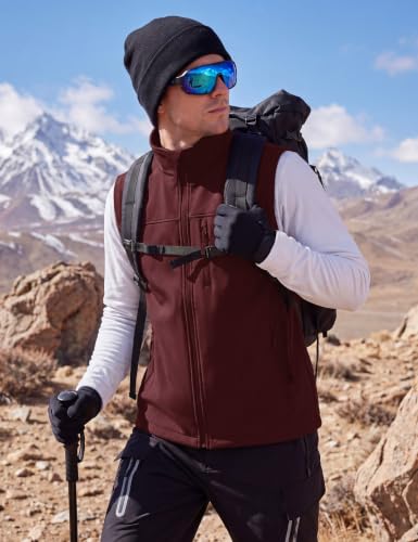 MAGCOMSEN Men's Softshell Golf Vest Outerwear Lightweight Fleece - color: Wine Red, size: Small