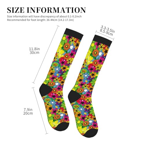 Crazy Fun Compression Socks, Unisex Knee High Support Socks - color: Hippie Flower