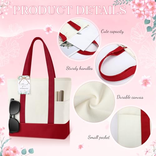 Shinylin Mini Canvas Tote Bags with 2 Pockets - color: Red and Beige