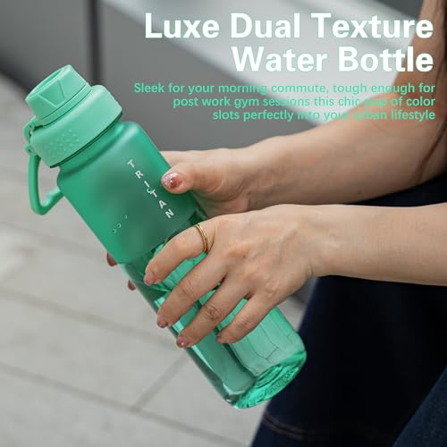 OLDLEY 32oz Water Bottle with Handle, BPA-Free Tritan Reusable Sports Water Bottle with Leak-Proof Dust Lid, Wide Mouth, Cup Holder Friendly, Half Frosted Clear Bottle for Gym,Travel,Work,Mint Green - color: Mint Green