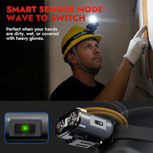 WARSUN Rechargeable Headlamp & Hat Light, 800LM Motion Sensor Cap Light - color: Black