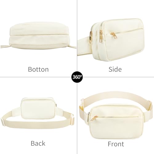 Fashion Fanny Bag-Waist Pack With Adjustable Belt Bag-Unisex Crossbody Pack For Travel Running Hiking-Beige - color: 3-Zipper Beige