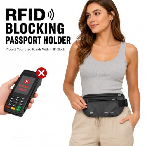 travel inspira RFID Hidden Money Belt Slim Anti Theft Travel Wallet - color: Black
