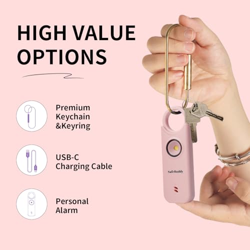 Personal Alarm for Women, Men, Kids, Elderly, Self Defense - Designed by Women 140DB Extra Speakers Alarm with Strobe Light, Rechargeable, Safety Alarms and Premium Keychain (Pale Pink) - color: Pink