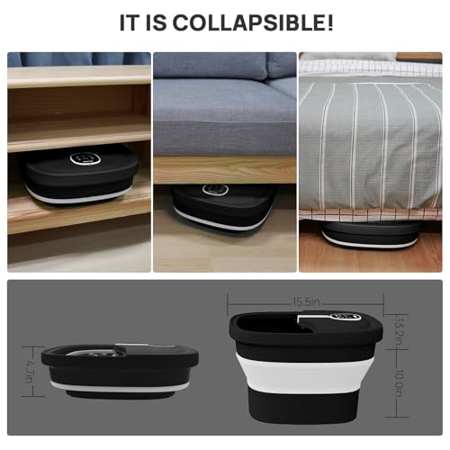 Collapsible Foot Spa Electric Rotary Massage with Heat, Bubble, Remote - color: Black