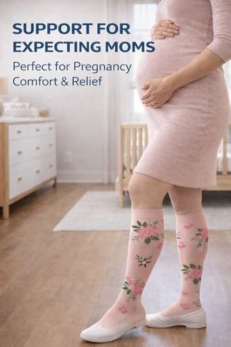 Aoliks 6 Pairs Compression Socks for Women & Nurses, Flying Knee High Socks - color: 020 A04-navy/Pink/White, size: Large-X-Large