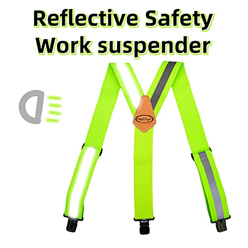 MELOTOUGH Reflective Safety Suspenders|Work Suspenders with Hi Viz Reflective Strip Hold Up Tool Belt Suspenders - color: Reflective Green, size: Y BACK