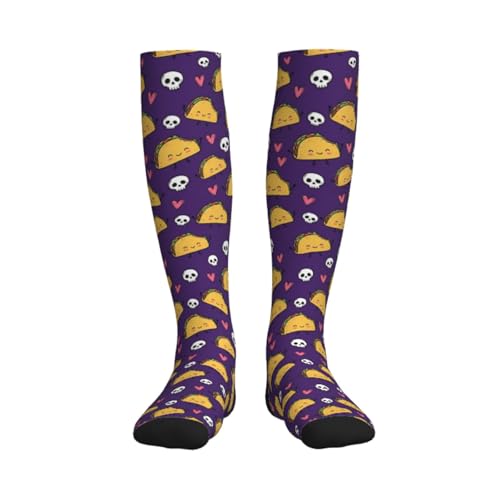 Compression Socks Knee High Support Stockings Women Men - color: Cute Taco Skull Purple
