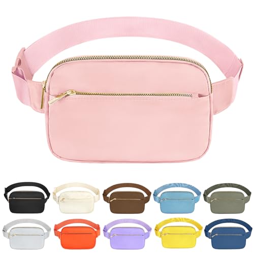 Fashion Fanny Bag-Waist Pack With Adjustable Belt Bag-Unisex Crossbody Pack For Travel Running Hiking-Pink - color: 3-Zipper Pink