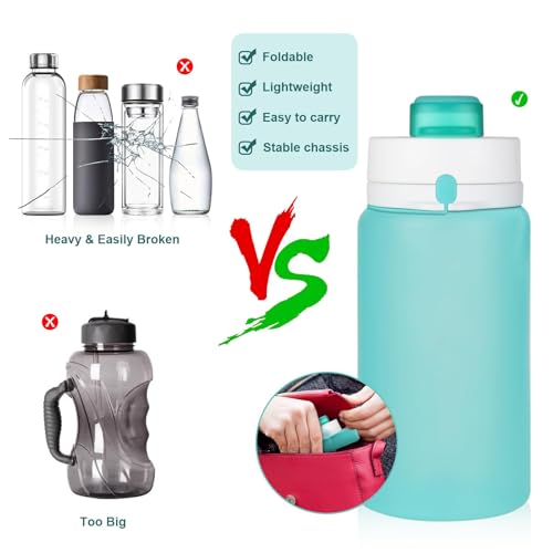 PLTCAT Collapsible Water Bottles, 19oz Foldable Silicone Travel Bottles - color: Green