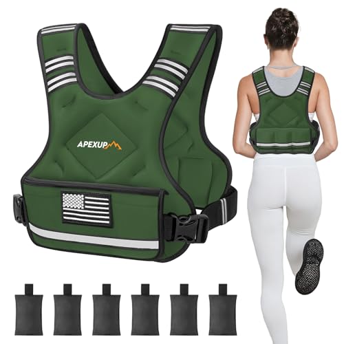 APEXUP Adjustable Weighted Vest, 4-10lb/12-18lb/20-32lb Vest with 6 Ironsand Weights and Large Pocket, Weight Vest for Men Women Strength Training, Running, Walking - color: Green, size: 4-10lbs