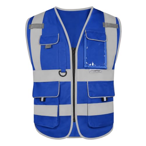 HYCOPROT High Visibility Safety Vest Hi Vis Reflective Construction Vests with Pockets for Men Women,Meets ANSI/ISEA Standard - color: Blue, size: XX-Large