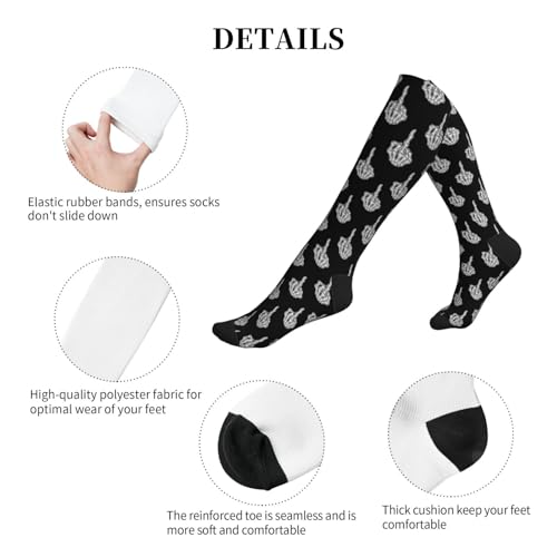 Compression Socks Knee High Support Stockings Women Men - color: Middle Finger Skull