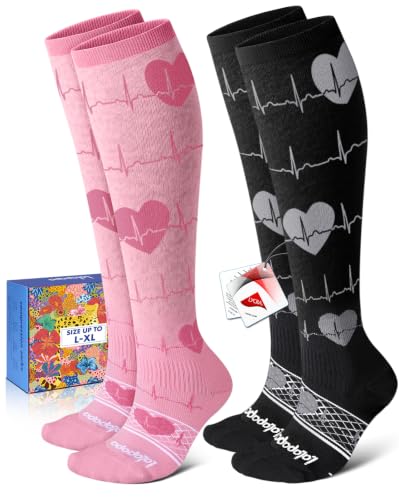 LYCRA® Compression Socks for Women,20-30 mmHg - color: Nurse Heart, size: Large-X-Large