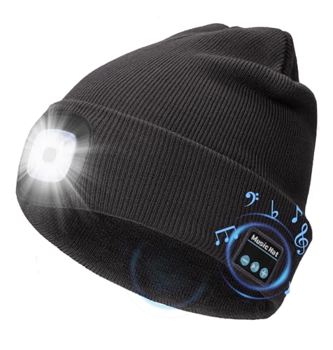CENSGO Bluetooth Beanie with The Light, Unique Tech Gifts for Men Husband Him Teen, Wireless Headphones for Fishing Jogging Working, Christmas Stocking Dark Grey - color: Dark Grey