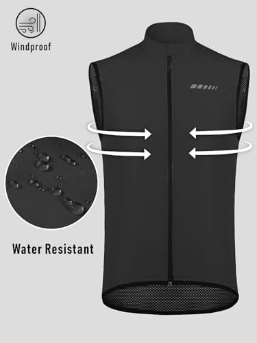 qualidyne Men's Cycling Vest Full Zip Windproof Bike Tank Top Reflective Sleeveless Cycling Jacket - color: Black, size: X-Large