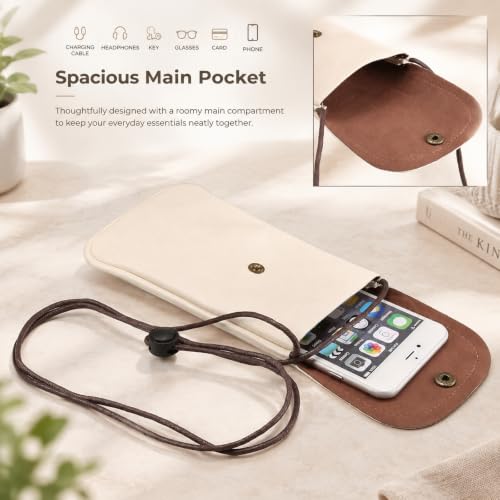 Cell Phone Neck Pouch, PU Leather Carrying Bag with Card Holder Adjustable Strap, Small Travel Purse for iPhone 11-17, Galaxy S25 S20 S10, Pixel 9 Pro, Moto G6 (Cream White) - color: 01 Cream White