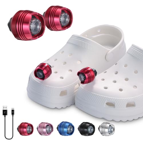 RAHAN Shoe Lights for Shoes,2 PCS Shoe Headlights,Light Up Charm Accessories for Kids Adults Shoe, Hands-Free Night Light, Camping Lights，IP65 Waterproof Light, Red - color: X-Red