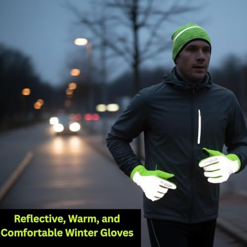ReflecToes Reflective Winter Running Gloves, Hi Vis Neon Traffic Gloves Men - color: Yellow, size: Small