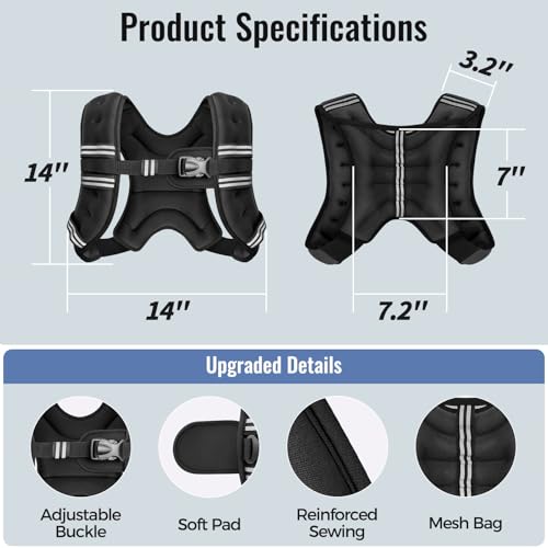 Zeerun Weighted Vest, 6/8/10/12/15/18/20/24/30LB for Men Women - color: Black, size: 10 Lb