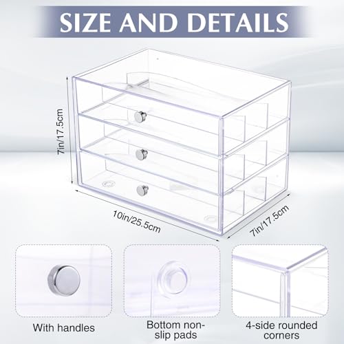 Wonderjune 1 Pack 3 Drawer Clear Washi Tape Organizer Acrylic Storage Box
