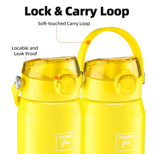 Fanhaw 24oz Stainless Steel Water Bottle with 2-in-1 Lid, Bright Yellow - color: Bright Yellow