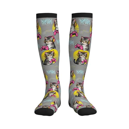 Compression Socks, Unisex 15-20 mmHg Knee High Support Socks - color: Gaming Cat