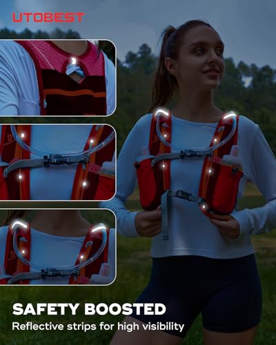 UTOBEST Running Vest Lightweight Hydration Vest Pack 5L UTR104 - color: Red Vest 5L with 2 x Soft Flask