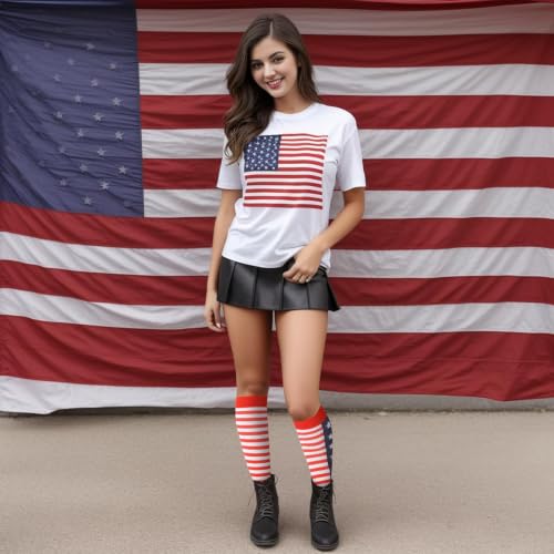 Junely Compression Socks for Women Knee High Socks Funny - color: American Flag