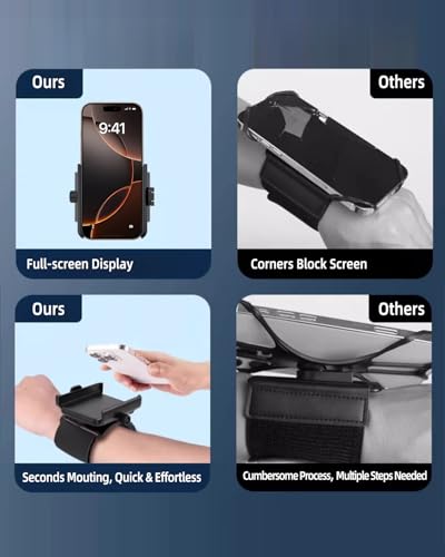 2-in-1 Wrist Strap Phone Holder for Running, Cycling, Hiking & Workouts. Secure Mount & 360° Rotatable Armband Cell phone Case Clamp, Compatible with iPhone, Samsung Galaxy and Other Smartphones