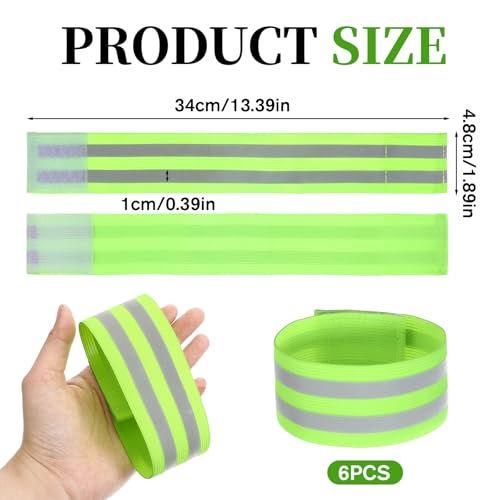 6 Pcs of High Visibility Reflective Bands Wristbands, Reflective Running Gear Adjustable Elastic Reflectives Arm Band, Safety Straps for Night Running, Cycling,Walking