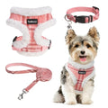 SCENEREAL Small Dog Harness and Leash Set, Fleece Pink Plaid,S - color: Fleece-Pink Check Pattern, size: S: Chest Girth: 14"-18"