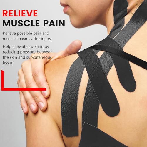 5 Rolls Black Kinesiology Tape, 2 inch x 16.4 Feet Kinetic Tape - color: Black