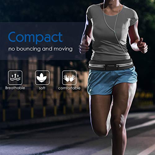 MoKo Running Belt, Dual-Pouch Reflective Waist Pack for 6.5 in Phones - color: Black